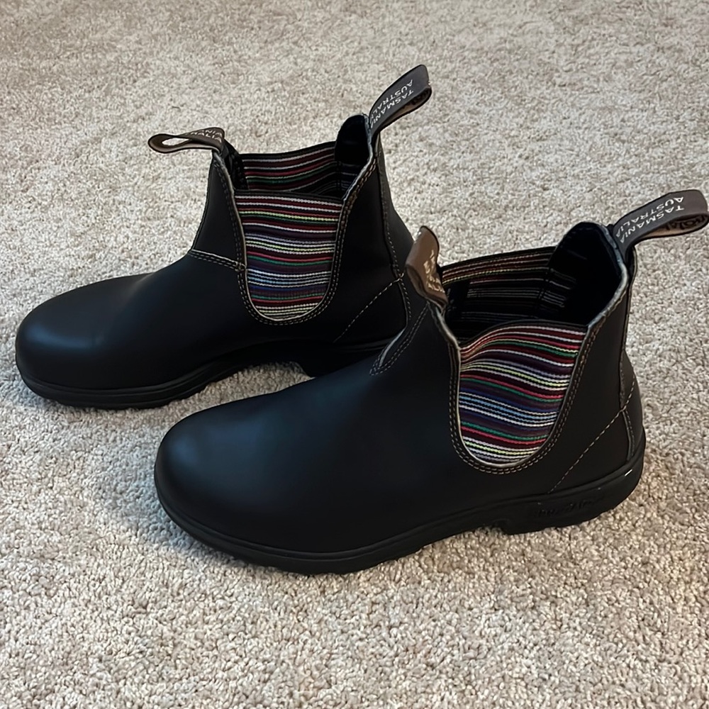 Blundstone Original Chelsea Boot Brown + multicolor stripe elastic Aus/UK size 6